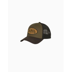 Gorra Von Dutch trucker verde y marrón con circulo amarillo