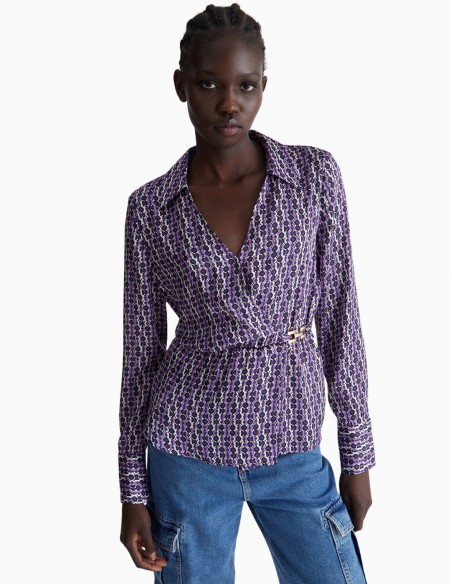 BLUSA LIU.JO DE RASO ESTAMPADA MORADA