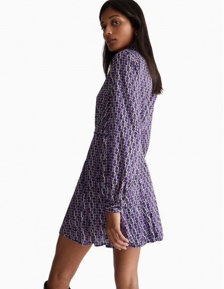 VESTIDO LIU.JO CAMISERO DE RASO GEOMÉTRICO MORADO
