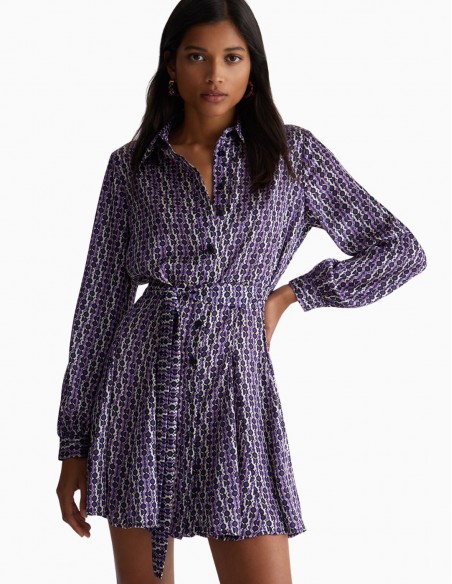 VESTIDO LIU.JO CAMISERO DE RASO GEOMÉTRICO MORADO