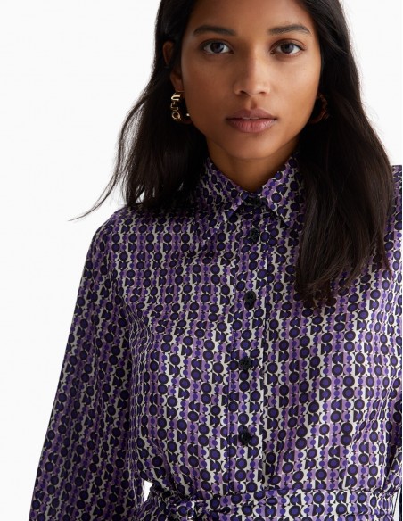 VESTIDO LIU.JO CAMISERO DE RASO GEOMÉTRICO MORADO