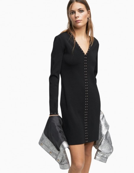 VESTIDO LOLA CASADEMUNT PUNTO TACHAS NEGRO