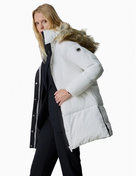 ABRIGO BSB ACOLCHADO CON CAPUCHA DE PELO BLANCO