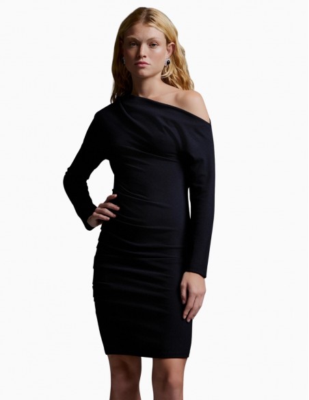 VESTIDO BSB MINI ASIMÉTRICO FRUNCIDO NEGRO