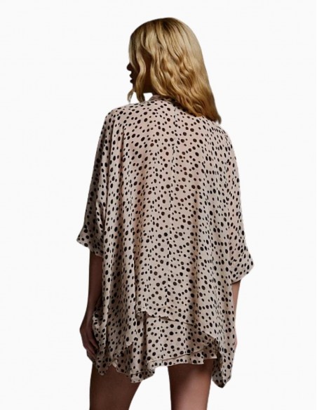 CAMISA BSB ESTAMPADA NUDE Y NEGRA CON CINTURÓN