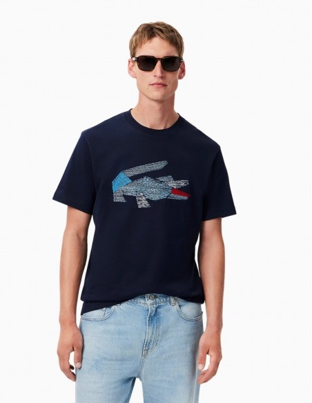 CAMISETA LACOSTE GRÁFICA GRUESA CON COCODRILO NAVY