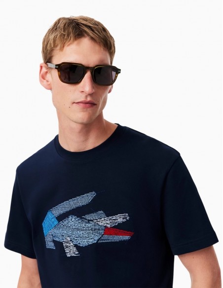 CAMISETA LACOSTE GRÁFICA GRUESA CON COCODRILO NAVY
