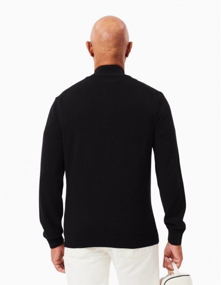 CHAQUETA LACOSTE DE PUNTO CUELLO ALTO NEGRO