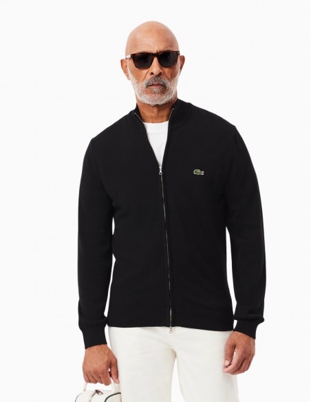 CHAQUETA LACOSTE DE PUNTO CUELLO ALTO NEGRO