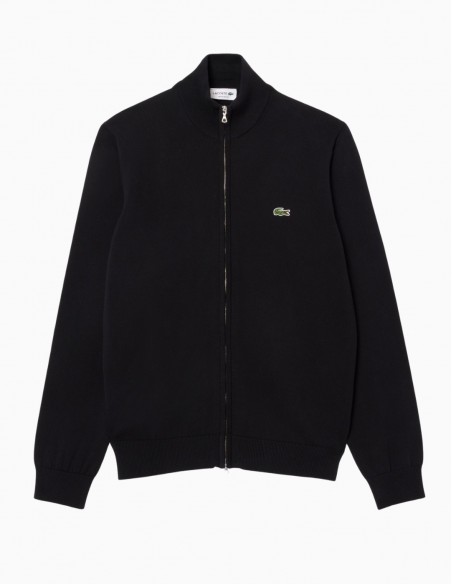 CHAQUETA LACOSTE DE PUNTO CUELLO ALTO NEGRO