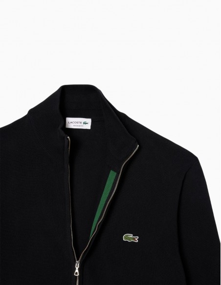 CHAQUETA LACOSTE DE PUNTO CUELLO ALTO NEGRO