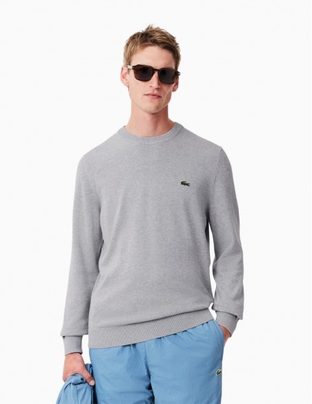JERSEY LACOSTE CUELLO REDONDO ALGODÓN GRIS
