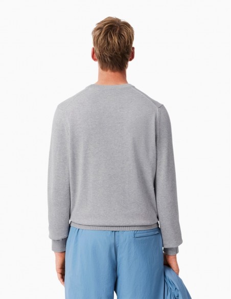 JERSEY LACOSTE CUELLO REDONDO ALGODÓN GRIS