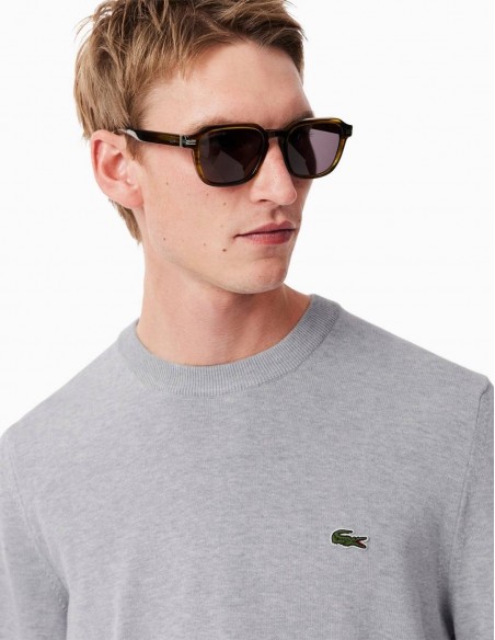 JERSEY LACOSTE CUELLO REDONDO ALGODÓN GRIS