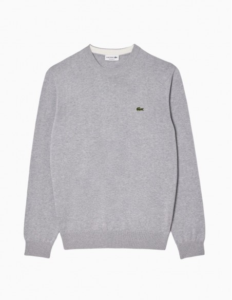 JERSEY LACOSTE CUELLO REDONDO ALGODÓN GRIS