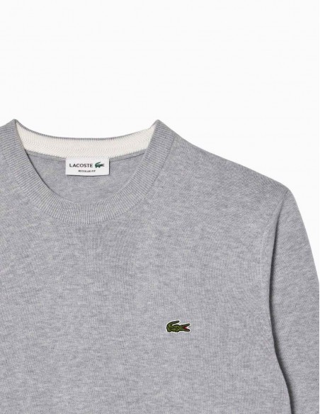 JERSEY LACOSTE CUELLO REDONDO ALGODÓN GRIS