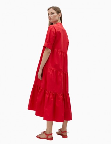 VESTIDO LOLA CASADEMUNT LARGO VOLANTES ROJO