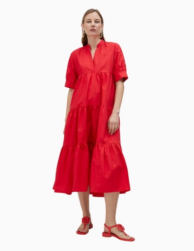 VESTIDO LOLA CASADEMUNT LARGO VOLANTES ROJO