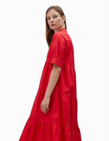 VESTIDO LOLA CASADEMUNT LARGO VOLANTES ROJO