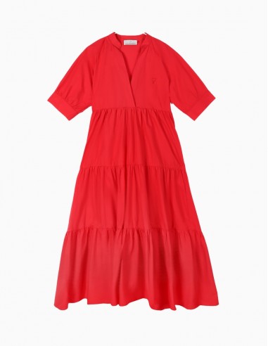VESTIDO LOLA CASADEMUNT LARGO VOLANTES ROJO