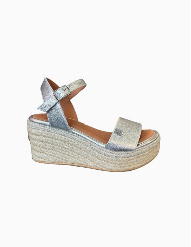 SANDALIAS POPA CUÑA ARAMBOL PIEL PLATEADO