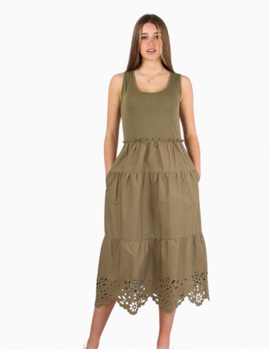 VESTIDO LIU.JO DE ALGODÓN CON BORDADOS VERDE