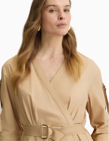 VESTIDO LIU.JO DE ALGODÓN CON CINTURÓN BEIGE